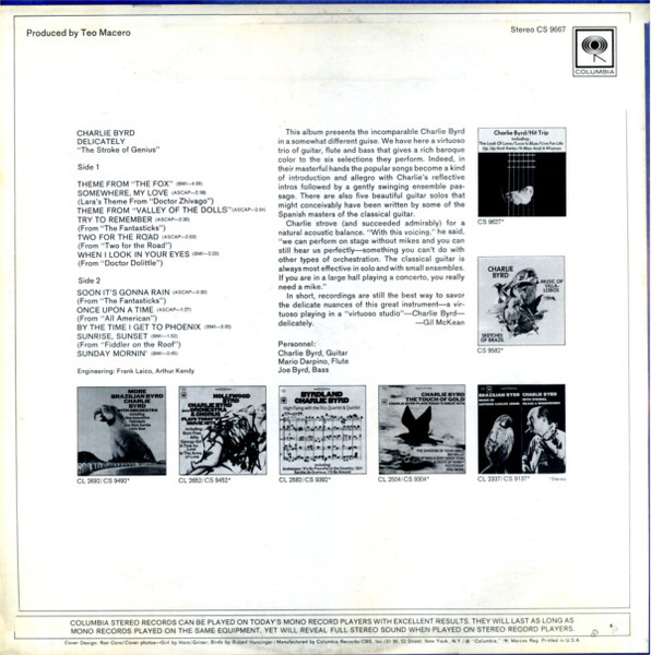 Charlie Byrd - Delicately "The Stroke Of Genius" | Columbia (CS 9667) - 2 Charlie Byrd - Delicately "The Stroke Of Genius" | Columbia (CS 9667) - 2