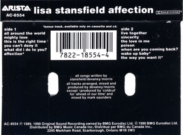 Lisa Stansfield - Affection [Cassette] | Arista (AC-8554) - 2