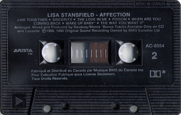 Lisa Stansfield - Affection [Cassette] | Arista (AC-8554) - 4