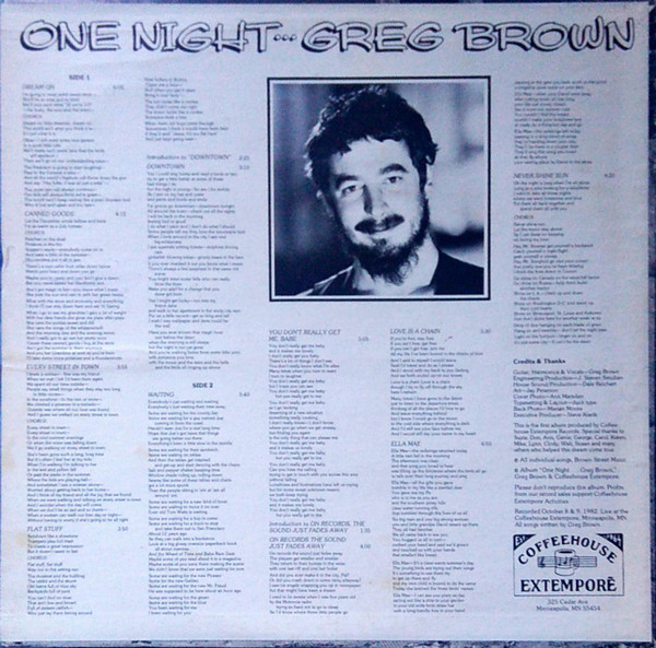 Greg Brown - One Night . . . | Coffeehouse Extemporé Records (No.1) - 2 Greg Brown - One Night . . . | Coffeehouse Extemporé Records (No.1) - 2