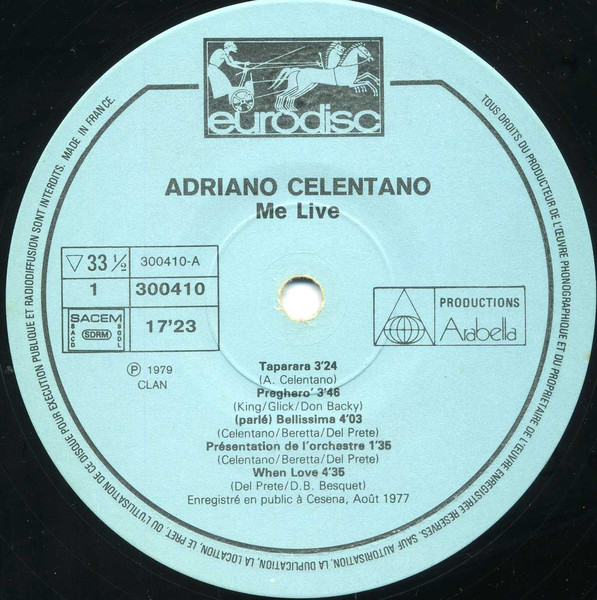 Adriano Celentano - Me, Live! | Eurodisc (913 290) - 4