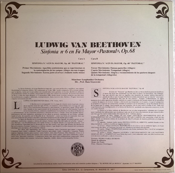 Ludwig van Beethoven · Münchner Symphoniker · Dir., Hans Swarowsky - Sinfonia N° 6 En Fa Mayor Op. 68 «Pastoral» | Zafiro (ZTV-12) - 2 Ludwig van Beethoven · Münchner Symphoniker · Dir., Hans Swarowsky - Sinfonia N° 6 En Fa Mayor Op. 68 «Pastoral» | Zafiro (ZTV-12) - 2