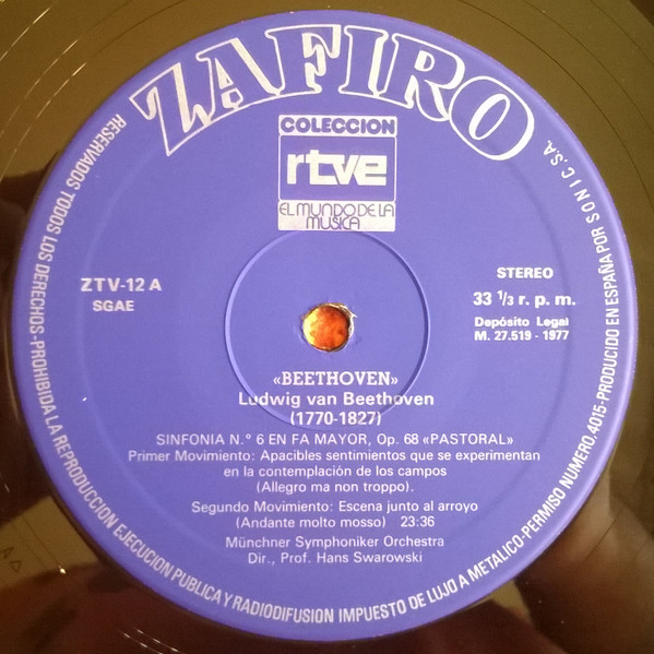 Ludwig van Beethoven · Münchner Symphoniker · Dir., Hans Swarowsky - Sinfonia N° 6 En Fa Mayor Op. 68 «Pastoral» | Zafiro (ZTV-12) - 3 Ludwig van Beethoven · Münchner Symphoniker · Dir., Hans Swarowsky - Sinfonia N° 6 En Fa Mayor Op. 68 «Pastoral» | Zafiro (ZTV-12) - 3