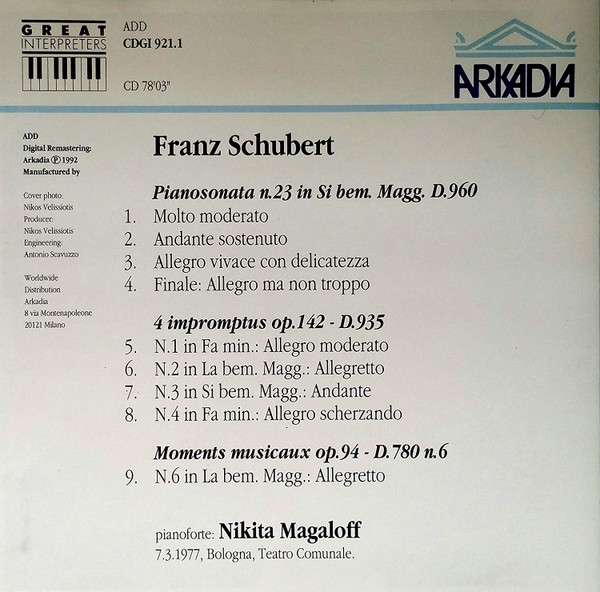 Franz Schubert , Nikita Magaloff - Nikita Magaloff Plays Schubert | Arkadia (CDGI 921.1) - 2