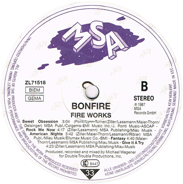 Bonfire - Fire Works | MSA Records (ZL 71518) - 4