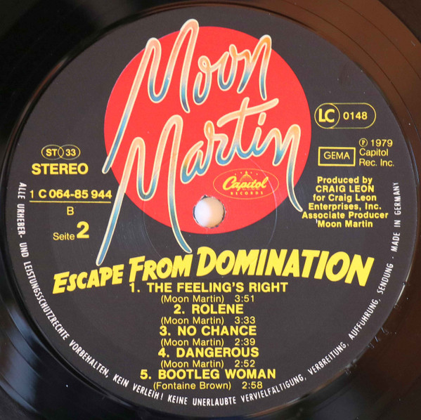Moon Martin - Escape From Domination | Capitol Records (1C 064-85 944) - 4