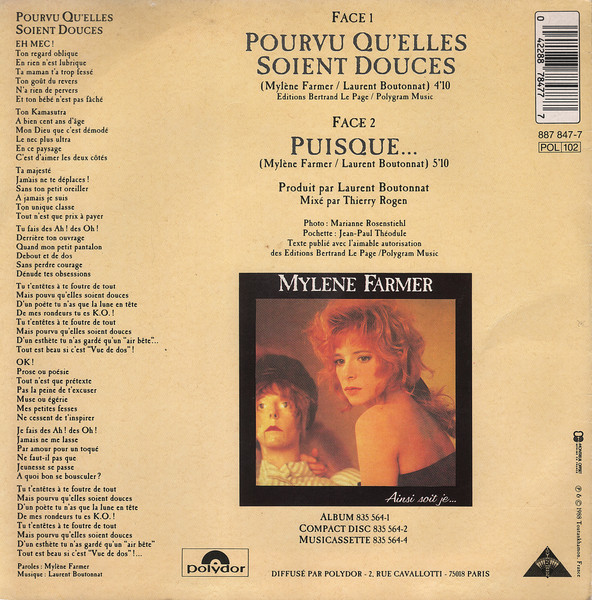 Mylène Farmer - Pourvu Qu'elles Soient Douces | Polydor (887 847-7) - 2