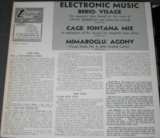 John Cage / Luciano Berio / Ilhan Mimaroglu - Electronic Music | Turnabout (TV 34046S) - 2