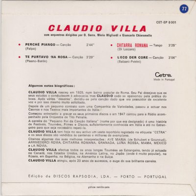 Claudio Villa - Chitarra Romana | Cetra (CET-EP 8001) - 2