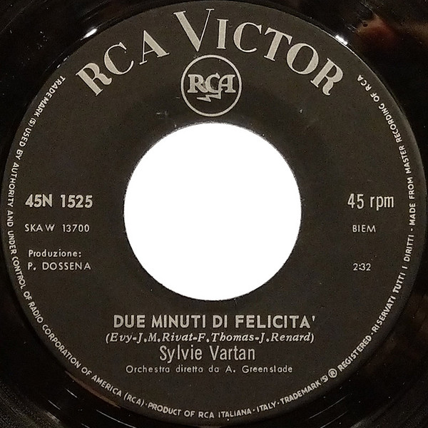 Sylvie Vartan - 2 Minuti Di Felicità | RCA Victor (45N 1525) - 3