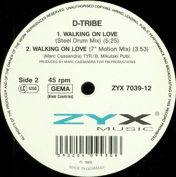 D-Tribe - Walking On Love | ZYX Music (ZYX 7039-12) - 2