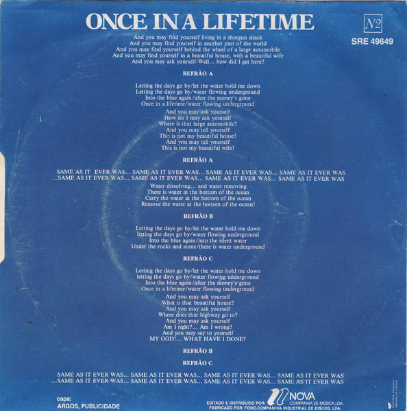 Talking Heads - Once In A Lifetime | Sire (SRE 49649) - 2