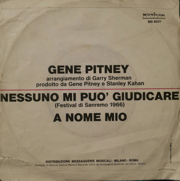 Gene Pitney - Nessuno Mi Può Giudicare | Musicor Records (MR 6021) - 2