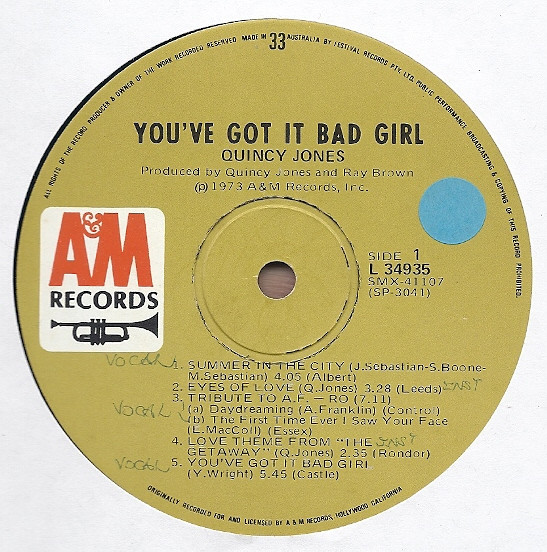 Quincy Jones - You've Got It Bad Girl | A&M Records (AML 34935) - 3
