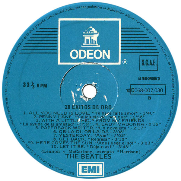 The Beatles - 20 Exitos De Oro | Odeon (10C 068-007.030) - 4