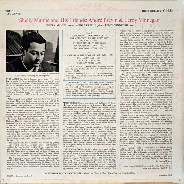 Shelly Manne & His Friends - Modern Jazz Performances Of Songs From Li'l Abner | Contemporary Records (C3533) - 2 Shelly Manne & His Friends - Modern Jazz Performances Of Songs From Li'l Abner | Contemporary Records (C3533) - 2