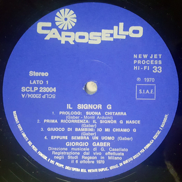 Giorgio Gaber - Il Signor G | Carosello (SCLP 23004/5) - 3