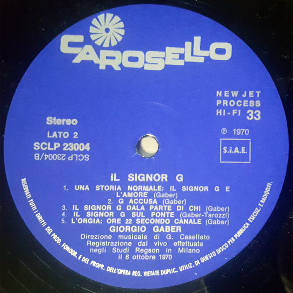 Giorgio Gaber - Il Signor G | Carosello (SCLP 23004/5) - 4