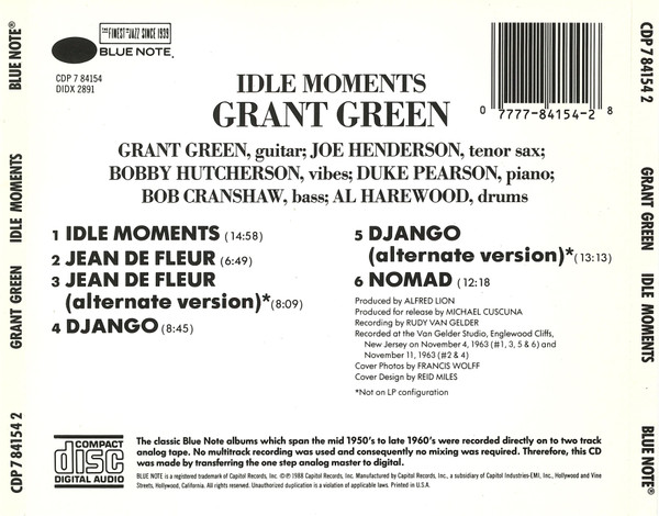 Grant Green - Idle Moments | Blue Note (CDP 7 84154 2) - 2