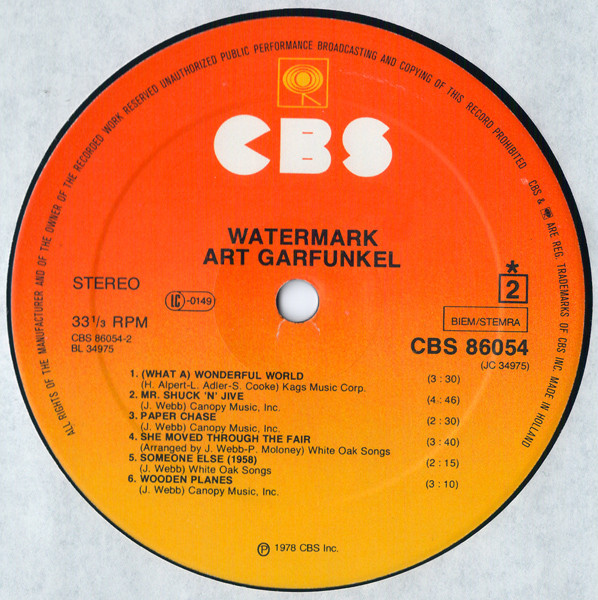 Art Garfunkel - Watermark | CBS (86054) - 2 Art Garfunkel - Watermark | CBS (86054) - 2