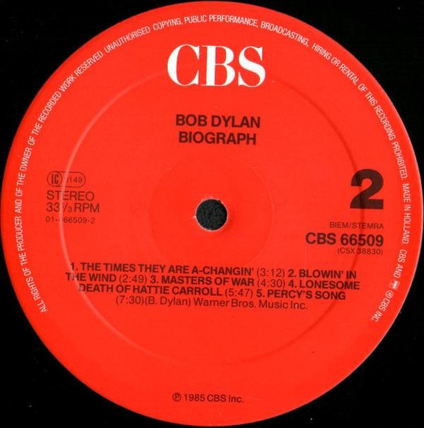 Bob Dylan - Biograph | CBS (CBS 66509) - 4
