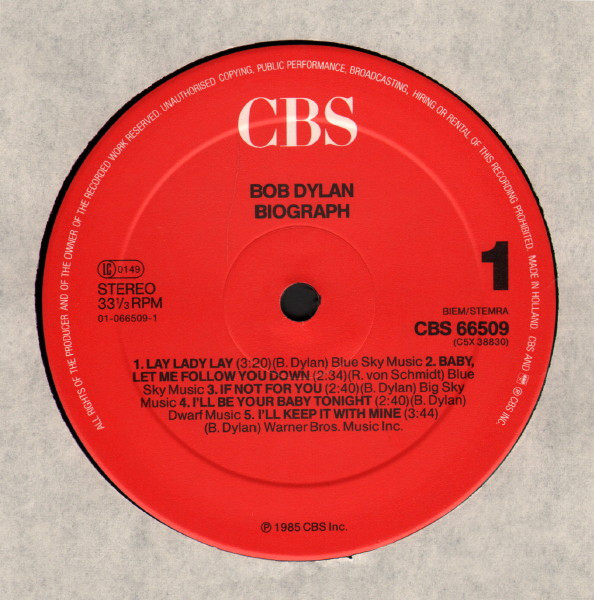 Bob Dylan - Biograph | CBS (CBS 66509) - 3