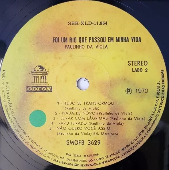 Paulinho Da Viola - Foi Um Rio Que Passou Em Minha Vida | Odeon (SMOFB 3629) - 2