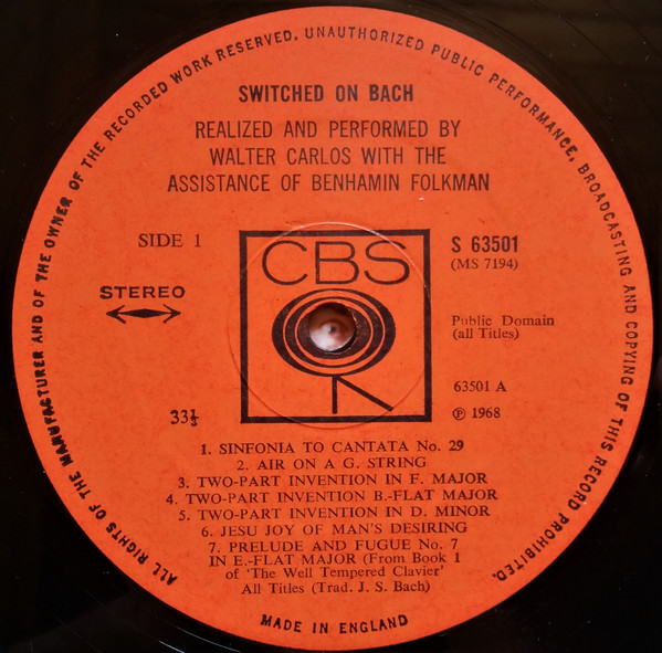 Walter Carlos - Switched-On Bach | CBS (63501) - 3