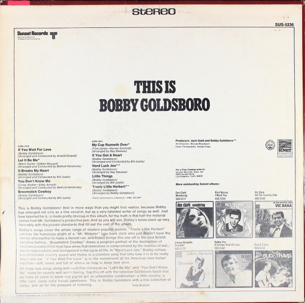Bobby Goldsboro - This Is Bobby Goldsboro | Sunset Records (SUS-5236) - 2