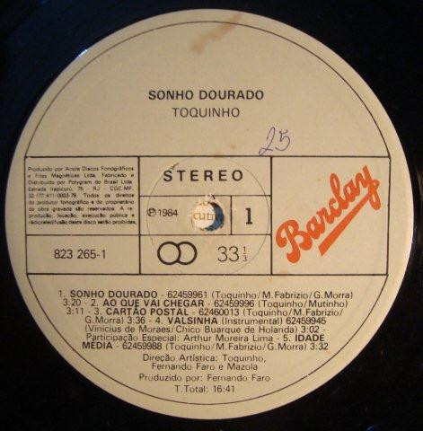 Toquinho - Sonho Dourado | Barclay (823 265-1) - 3 Toquinho - Sonho Dourado | Barclay (823 265-1) - 3