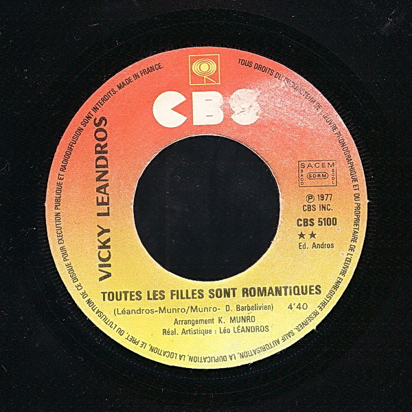 Vicky Leandros - Sur La Lune Il N'y A Pas De Roses / Toutes Les Filles Sont Romantiques | CBS (CBS 5100) - 4