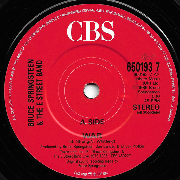 Bruce Springsteen & The E-Street Band - War | CBS (650193 7) - 3