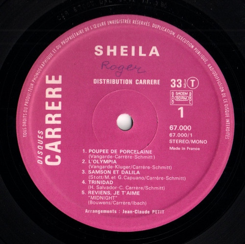 Sheila - Poupée De Porcelaine - Sheila Lp 1973 | Disques Carrere (67.000) - 3 Sheila - Poupée De Porcelaine - Sheila Lp 1973 | Disques Carrere (67.000) - 3