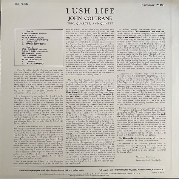 John Coltrane - Lush Life | Analogue Productions (APRJ 7188) - 2