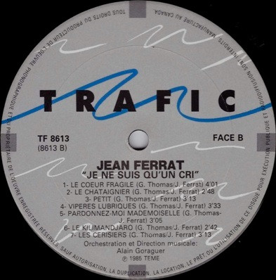 Jean Ferrat - Je Ne Suis Qu'Un Cri [Vinyl] | Trafic (TFX 1986-13) - 4