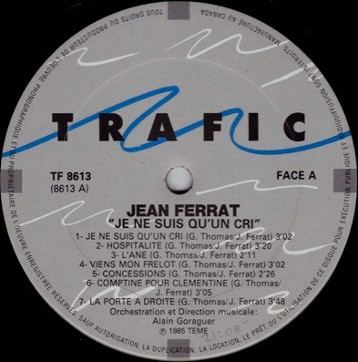 Jean Ferrat - Je Ne Suis Qu'Un Cri [Vinyl] | Trafic (TFX 1986-13) - 3