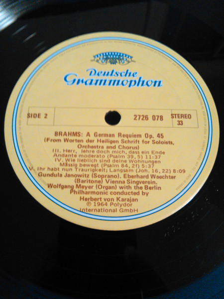 Johannes Brahms , Gundula Janowitz , Eberhard Wächter , Wiener Singverein , Berliner Philharmoniker , Herbert von Karajan - Ein Deutsches Requiem, Haydn - Variations | Deutsche Grammophon (2726 078) - 4 Johannes Brahms , Gundula Janowitz , Eberhard Wächter , Wiener Singverein , Berliner Philharmoniker , Herbert von Karajan - Ein Deutsches Requiem, Haydn - Variations | Deutsche Grammophon (2726 078) - 4