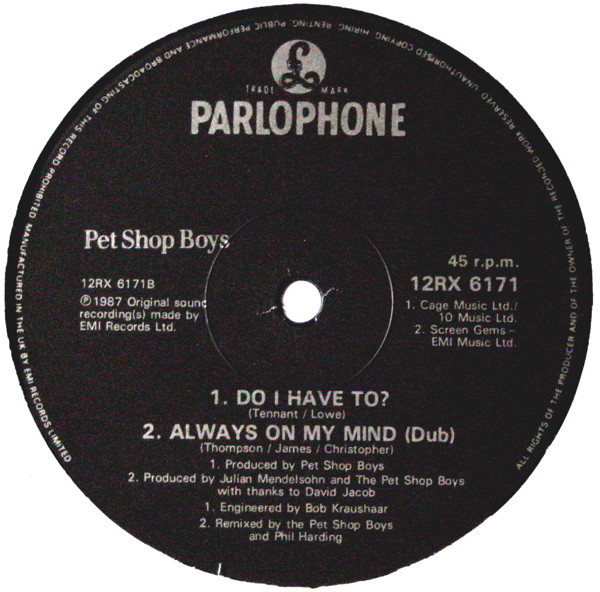 Pet Shop Boys - Always On My Mind (Remix) | Parlophone (12RX 6171) - 4 Pet Shop Boys - Always On My Mind (Remix) | Parlophone (12RX 6171) - 4