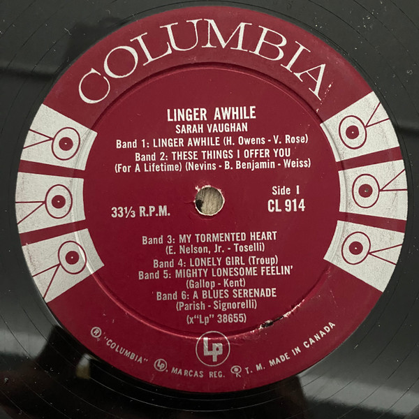 Sarah Vaughan - Linger Awhile | Columbia (CL 914) - 3 Sarah Vaughan - Linger Awhile | Columbia (CL 914) - 3
