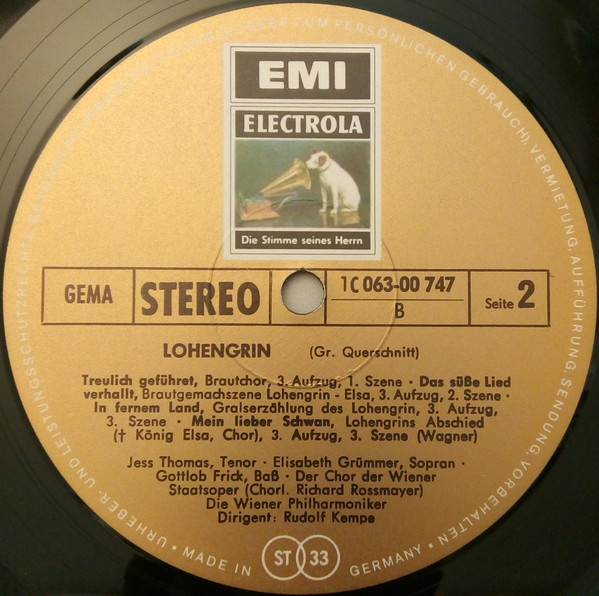 Richard Wagner , Elisabeth Grümmer , Dietrich Fischer-Dieskau , Gottlob Frick , Wiener Staatsopernchor , Wiener Philharmoniker , Rudolf Kempe - Lohengrin - Grosser Querschnitt | His Master's Voice (1C 063-00 747 C) - 4