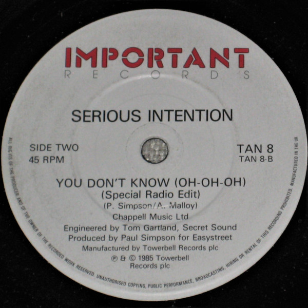 Serious Intention - You Don't Know (Oh-Oh-Oh) | Important Records (TAN 8) - 2 Serious Intention - You Don't Know (Oh-Oh-Oh) | Important Records (TAN 8) - 2