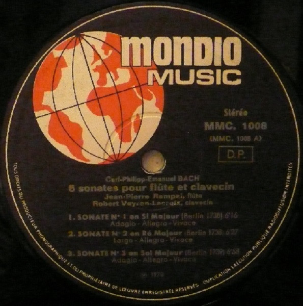 Carl Philipp Emanuel Bach - Jean-Pierre Rampal , Robert Veyron-Lacroix - 6 Sonates Pour Flûte Et Clavecin | Mondio Music Classique (MMC. 1008) - 4