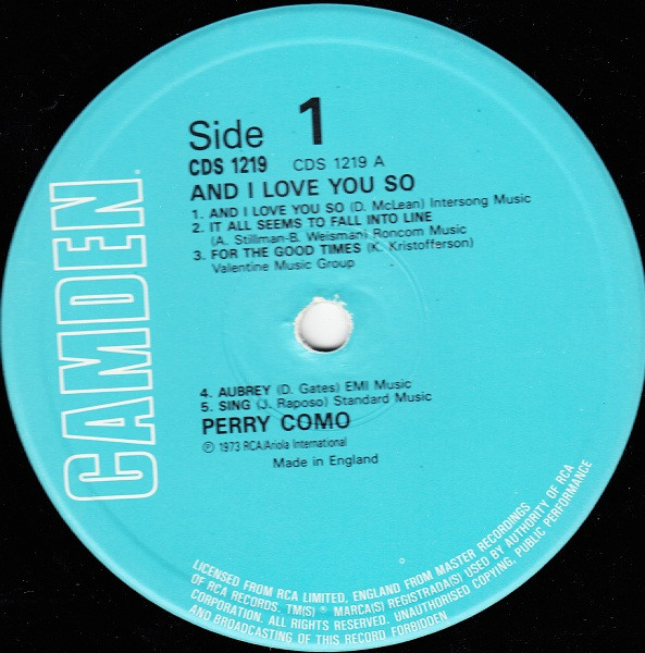 Perry Como - And I Love You So | RCA Camden (CDS 1219) - 3