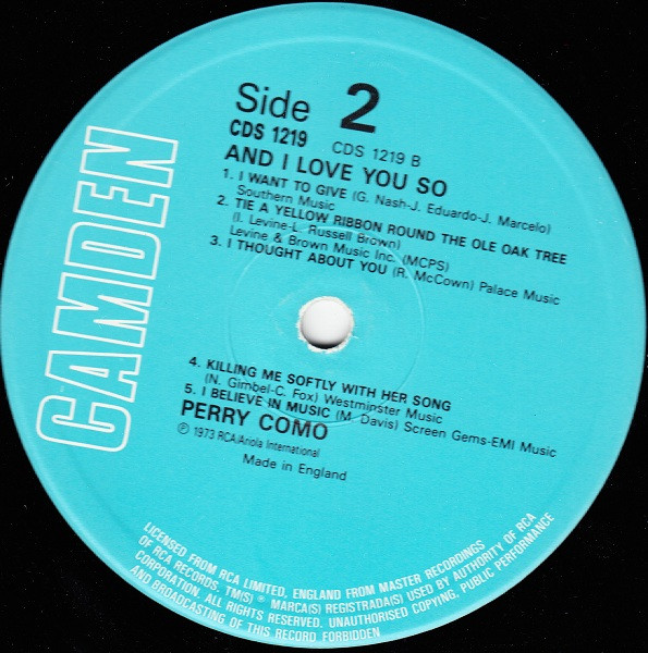 Perry Como - And I Love You So | RCA Camden (CDS 1219) - 4