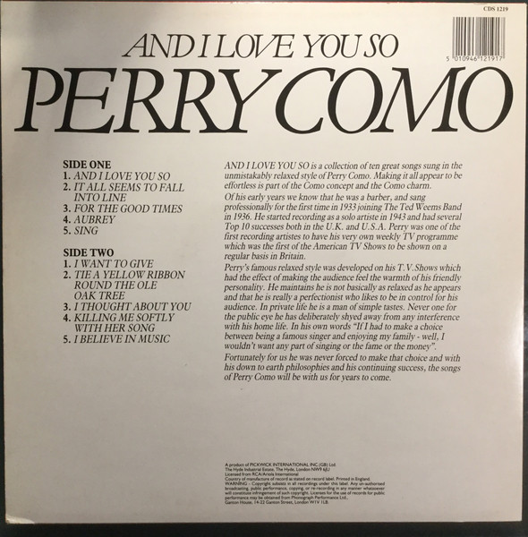 Perry Como - And I Love You So | RCA Camden (CDS 1219) - 2
