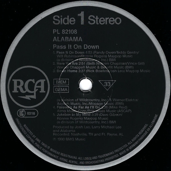 Alabama - Pass It On Down | RCA (PL 82108) - 3 Alabama - Pass It On Down | RCA (PL 82108) - 3