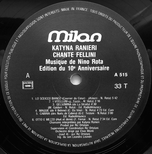 Katyna Ranieri , Nino Rota - Katyna Ranieri chante Fellini | Milan (A 515) - 3 Katyna Ranieri , Nino Rota - Katyna Ranieri chante Fellini | Milan (A 515) - 3