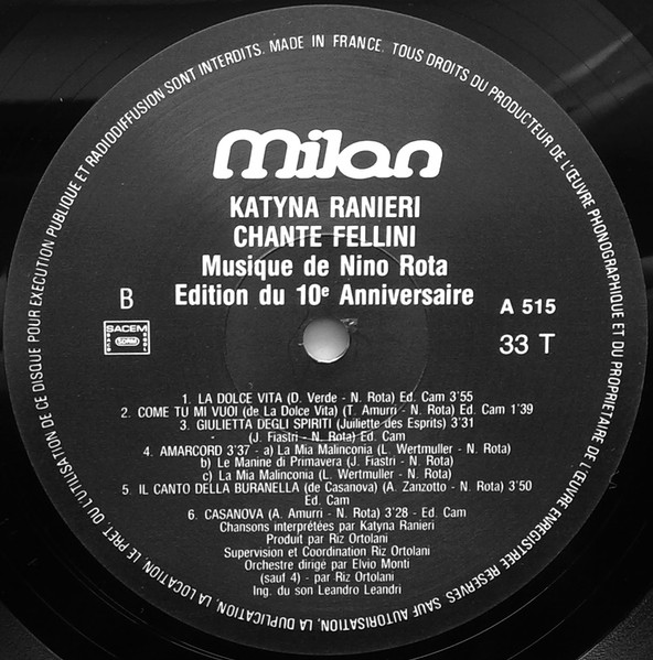 Katyna Ranieri , Nino Rota - Katyna Ranieri chante Fellini | Milan (A 515) - 4 Katyna Ranieri , Nino Rota - Katyna Ranieri chante Fellini | Milan (A 515) - 4
