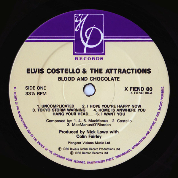 Elvis Costello & The Attractions - Blood & Chocolate | Imp Records (X FIEND 80) - 3