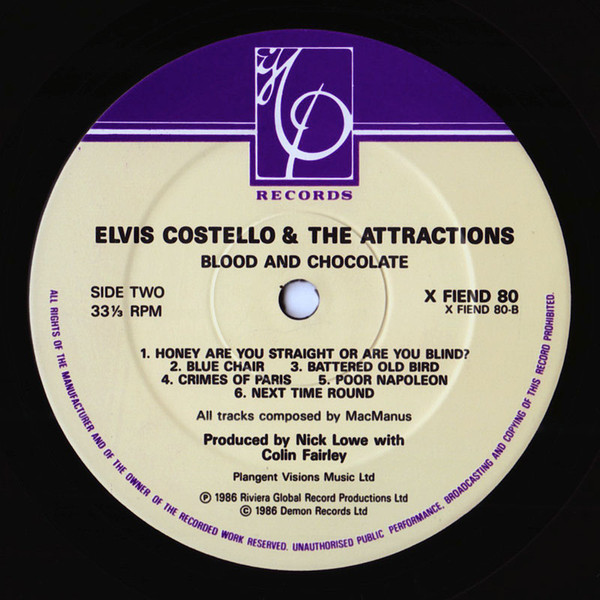 Elvis Costello & The Attractions - Blood & Chocolate | Imp Records (X FIEND 80) - 4